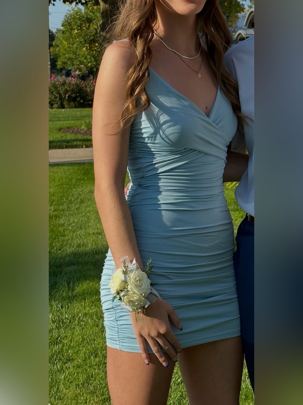 Light Blue Ruched Bodycon Mini Dress